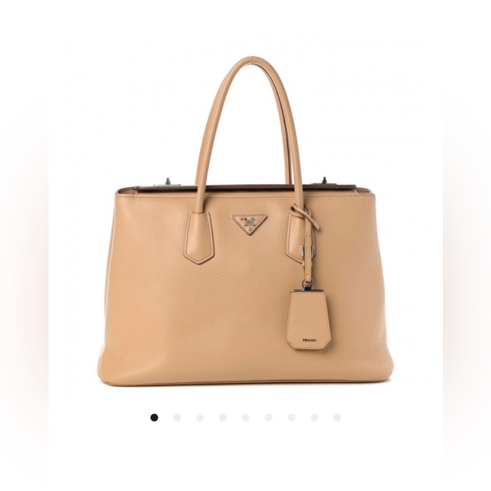 Prada saffiano cuir twin tote in light tan